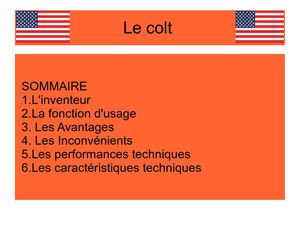 Exposé sur le colt arme de la 1° guerre mondiale Auteur : Caillet Ludovic