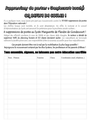 Pétition suppressions de postes lycée Gondecourt