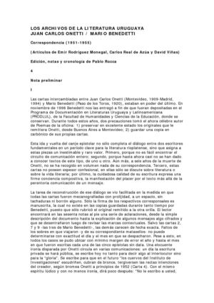 JUAN CARLOS ONETTI / MARIO BENEDETTI   Correspondencia (1951-1955) 