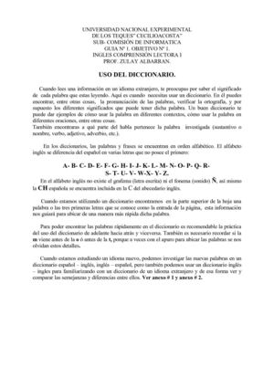 Objetivo Nº 1 El uso del diccionario