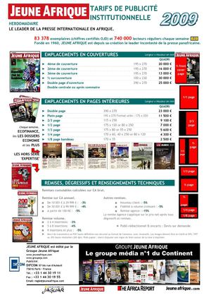 Jeune Afrique - Tarifs de publicité