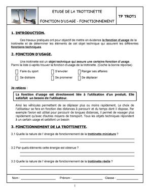 TP sur la fonction d'usage et les fonctions techniques du vélo
