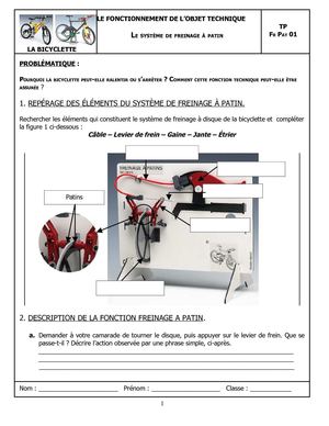 TP sur la fonction freinage à patin du vélo