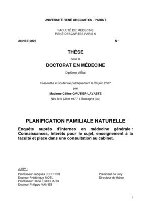 Méthodes naturelles de régulation des naissances - Thèse