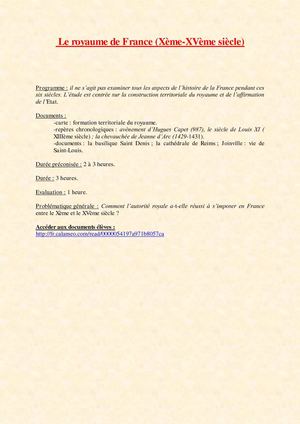 5ème - Le royaume de France (Xème-XVème siècle) - cours intégral