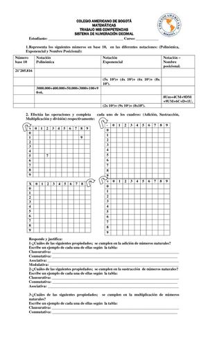 Sistema de numeración Decimal: Operaciones y Propiedades.