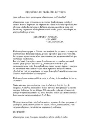 EL DESEMPLEO: UN PROBLEMA DE TODOS