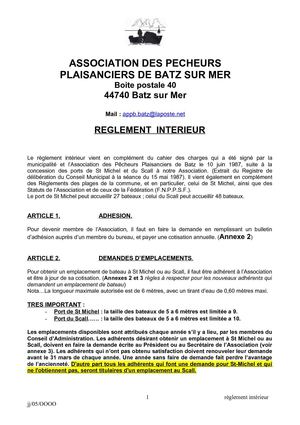 Réglement intérieur de l'association APPBATZ