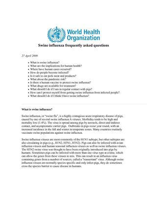 SWINE FLU - FAQ from WHO - World Health Organization