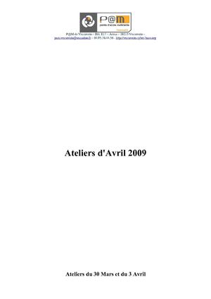 ateliers du mois d'avril 2009