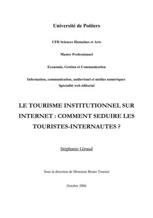Le tourisme institutionnel sur Internet : comment séduire les touristes-internautes ?