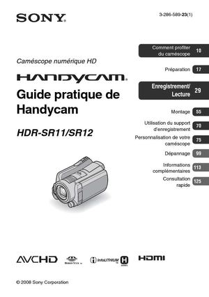 Mode d'emploi Camescope Sony