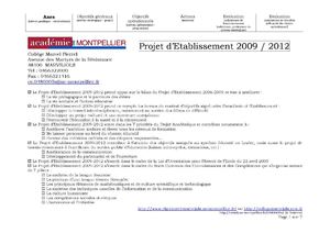 Projet d'Etablissement collège Marcel Pierrel 2009 / 2012