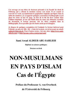 NON-MUSULMANS EN PAYS D'ISLAM Cas de l'Égypte