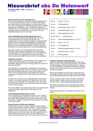 Nieuwsbrief nr. 9 obs de Molenwerf 2008-2009