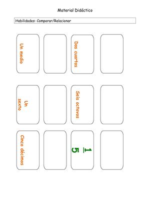 Material didáctico de fracciones recortable