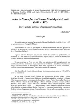Actas de Vereações da Câmara Municipal de Loulé (1496 - 1497): Breve estudo sobre as Oligarquias Concelhias