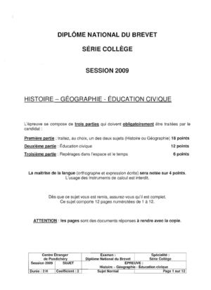 DNB 2009 Pondichéry : Histoire-Géographie