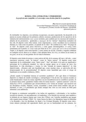 BOXEO, CINE, LITERATURA Y PERIODISMO