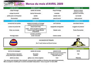 menus d'avril à juillet