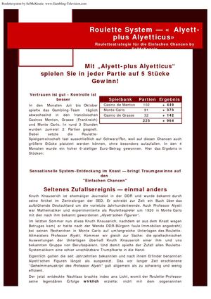 Roulettesystem Alyett plus Alyetticus Roulette