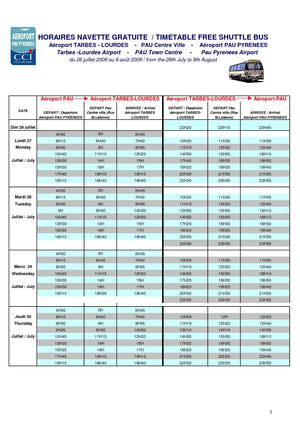 Horaires des navettes centre ville/aéroports - Pau/Tarbes