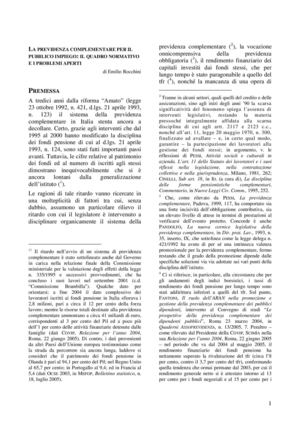 La previdenza complementare per il pubblico impiego: il quadro normativo e i problemi aperti