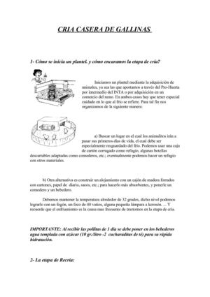 CRIA CASERA DE GALLINAS