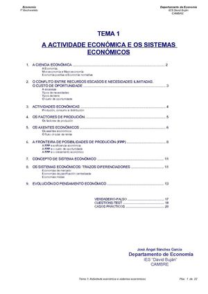 TEMA 1: A ACTIVIDADE ECONÓMICA E OS SISTEMAS ECONÓMICOS