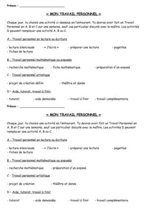 Fiche de Travail personnel