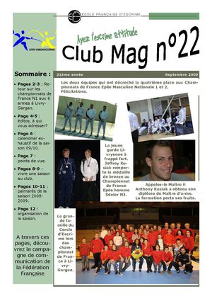Cercle d'escrime de Livry-Gargan - club mag 22 - septembre 2009