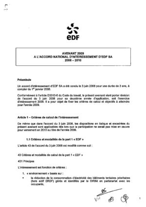 29-06-2009 - AVENANT 2009 A L'ACCORD NATIONAL D'INTERESSEMENT D'EDF SA 2008 - 2010 - EDF SA