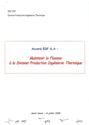 04-08-2009 - Accord EDF SA : Maintenir la Flamme à la Division Production Ingénierie Thermique - EDF SA