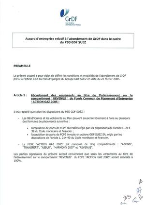 04-08-2009 - Accord d'entreprise relatif à l'abondement de GrDF dans le cadre du PEG GDF SUEZ - GrDF