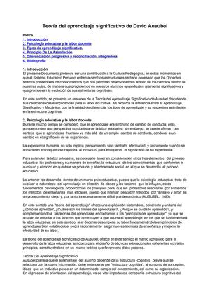 Teoría del aprendizaje significativo de David Ausubel