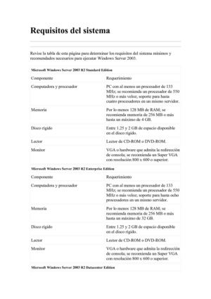 Requerimientos mínimos de hardware para instalar windows 2003 server