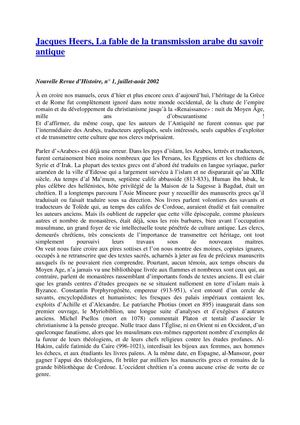 Jacques Heers, La fable de la transmission arabe du savoir antique