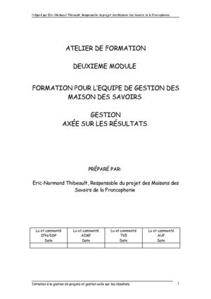 Atelier de formation à la Gestion axée sur les résultats (GAR)