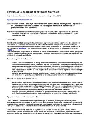 Artigo - 1999 - A interação no processo de EaD - COELHO