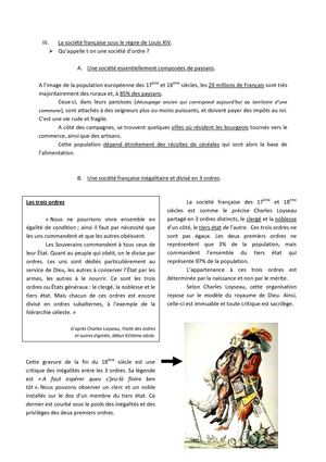 Cours rattrapage 4ème société Fr sous  le règne de Louis XIV. 