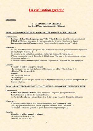6ème - La civilisation grecque -cours - présentation