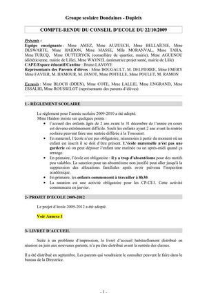 Conseil d'école du 22 octobre 2009