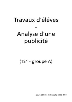 Travaux d'élèves en ECJS - Analyse d'une publicité - TS1 gA