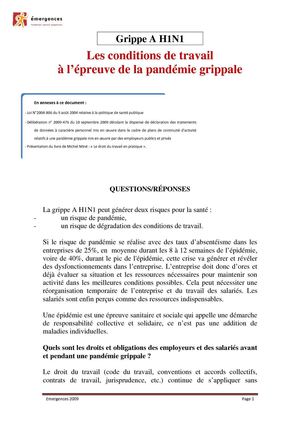 Les conditions de travail à l’épreuve de la pandémie grippale (Michel Miné)