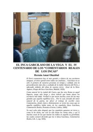 INCA GARCILASO DE LA VEGA:  IV CENTENARIO DE LOS “COMENTARIOS  REALES DE   LOS INCAS”