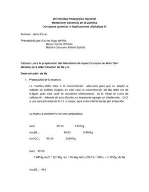 Cálculos para la preparación del laboratorio de espectroscopía de absorción atómica para determinación de Na y K.