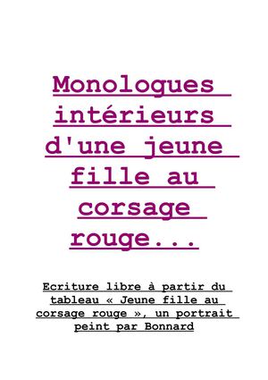 Monologues intérieurs d'une jeune fille au corsage rouge