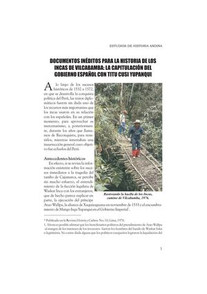 DOCUMENTOS INÉDITOS PARA LA HISTORIA DE LOS INCAS DE VILCABAMBA: LA CAPITULACIÓN DEL GOBIERNO ESPAÑOL CON TITU CUSI YUPANQUI