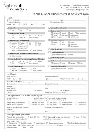 Fiche Inscription Enfants / Adolescents 2010