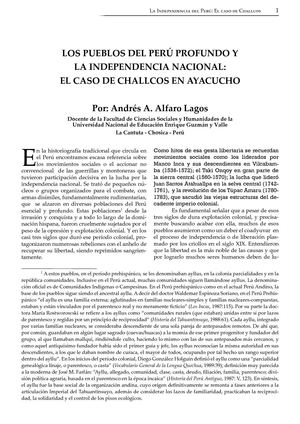 LOS PUEBLOS DEL PERÚ PROFUNDO Y LA INDEPENDENCIA NACIONAL: EL CASO DE CHALLCOS EN AYACUCHO